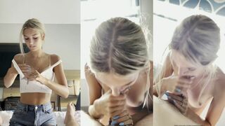 Curious Teen Step Sister Tries Giving Blowjob and Ends Up with a Facial! - Amber Griz (2025)