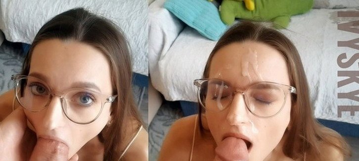 Nerdy step sister persuaded me to fuck her mouth and cum on glasses FullHD - Porn (2020)